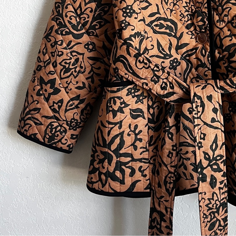 BAGATELLE Quilted Jacket Button Tie Belt Floral Black Camel XL NWT - Picture 4 of 12